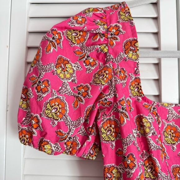 J. Crew Puff-Sleeve Square-neck Top in Ratti Pink Blooms Print Size 00 NWT - Picture 3 of 12